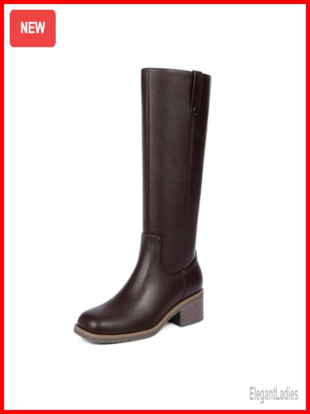 Knee High Chunky Heel Square Toe Metal Rivet Riding Boots Faux Leather Women's
